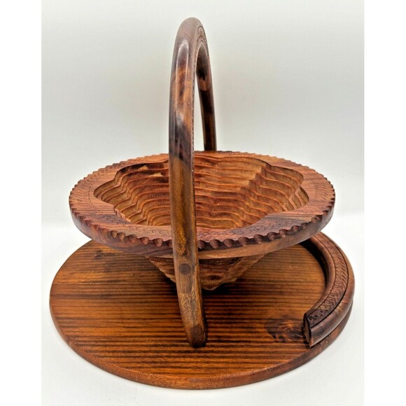 Handmade Carved Wooden Collapsible Basket Folding Dry‎ Fruit Handled Bowl Trivet - Picture 4 of 14